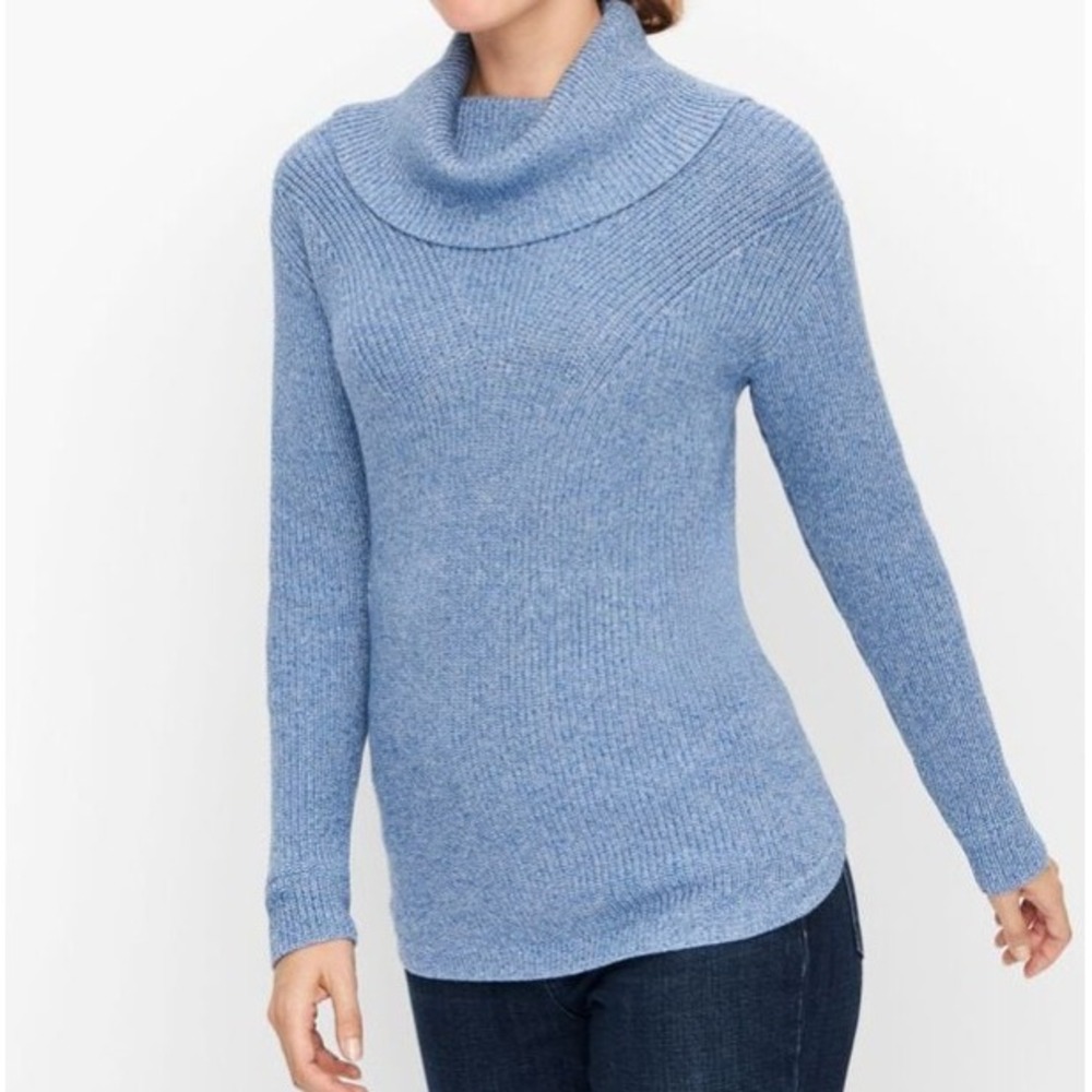 Talbots Cotton Modal Cowlneck Sweater Blue Marl Long Sleeve Knit 2X Petite